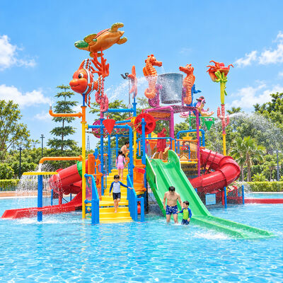 Medium Animal Water Playground Featuring Aqua Park With Multi Level Platforms And Kids Slides